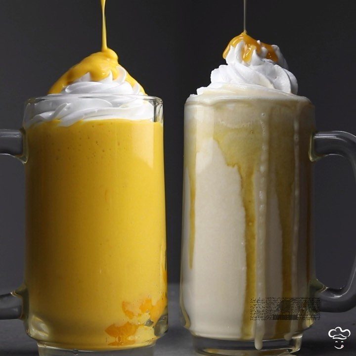 Mango milkshake and banana caramel milkshake.