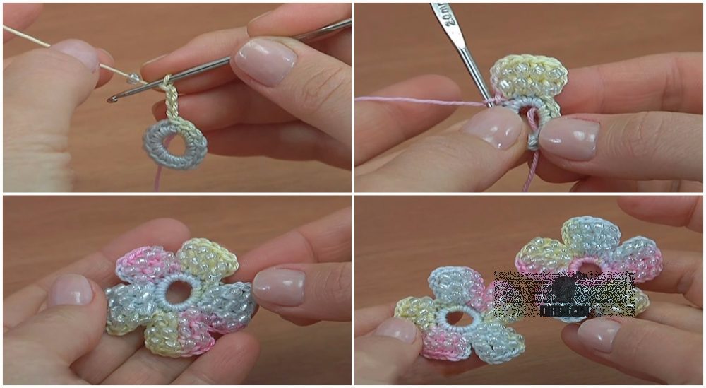 CROCHET BEAUTIFUL FLOWER WITH BEADS